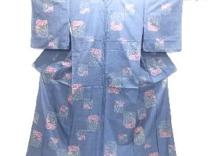 色紙に松牡丹模様織り出し本場泥大島紬着物